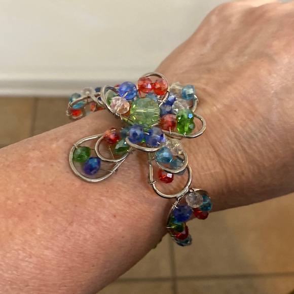 Beaded Wire Floral Cuff Bracelet - Picture 3 of 7